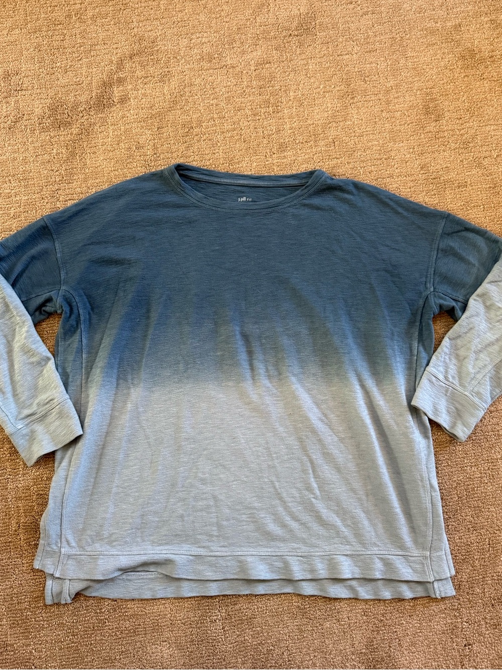 J. Jill Fit Relaxed High Low Large Ombre Long-Sleeve Tee - Navy to Light Blue